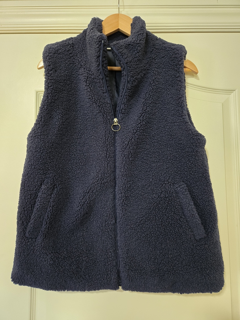 Weekend By Susan Graver Navy Sherpa Zip-Front Vest Cozy Soft